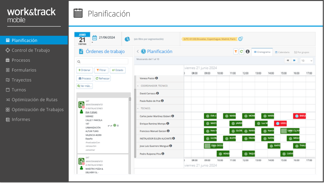 Planificador de tareas y asignación de órdenes de trabajo